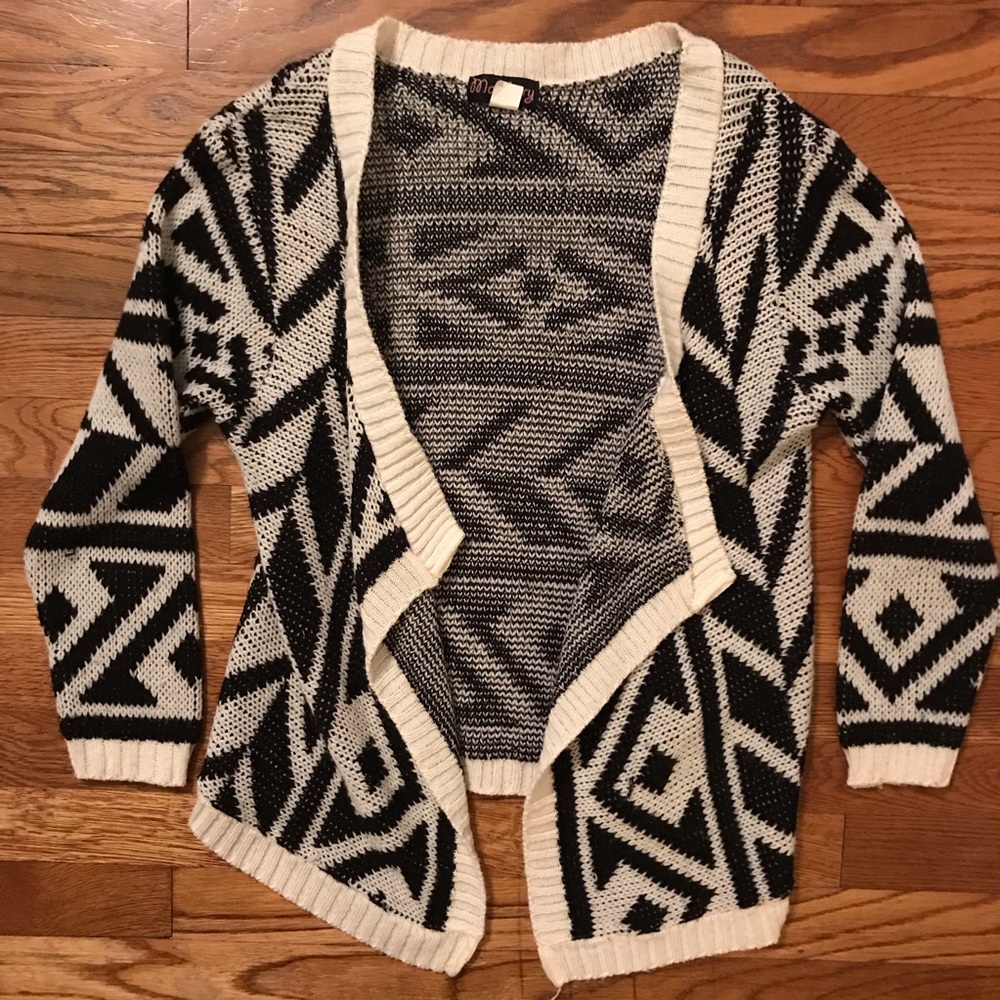 Black and White Open-Front Cardigan